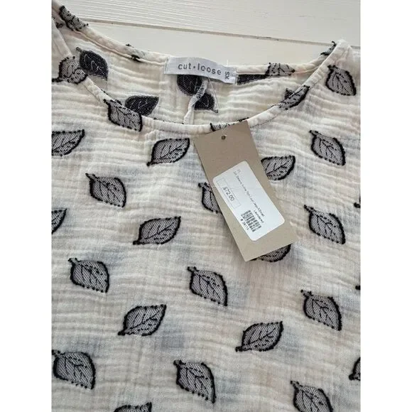 Cut Loose NWT Leaf Print Cotton Gauze Top Oversize XS Boho Relaxed Natural USA - Picture 9 of 9
